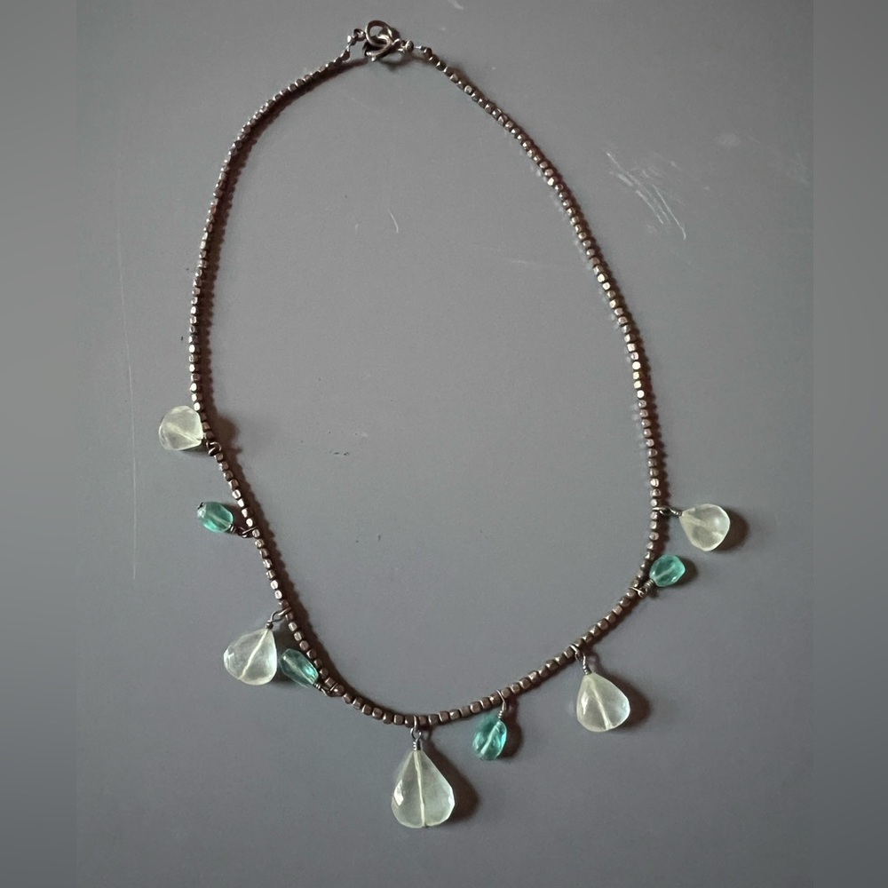 Elegant Silver and Green Beaded Necklace
